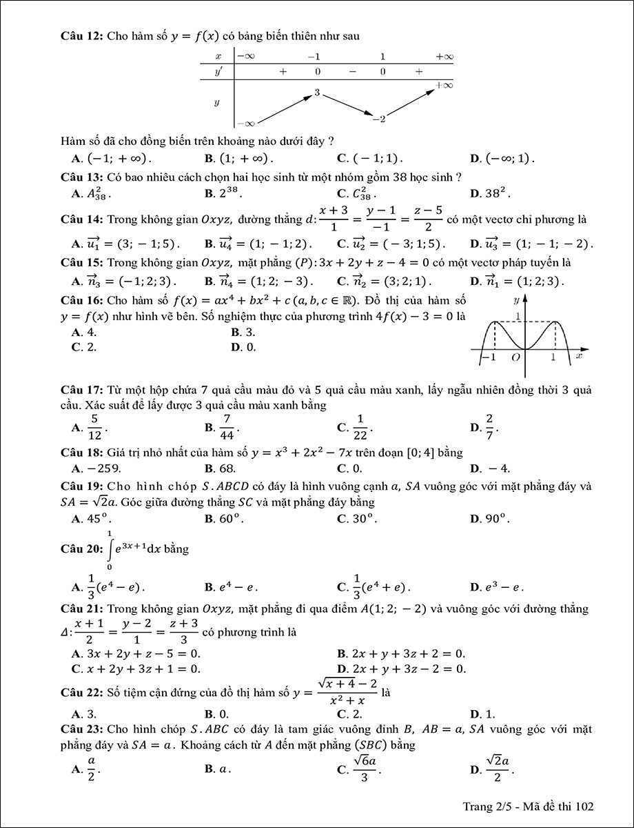 Mã đề 102 (trang 2)